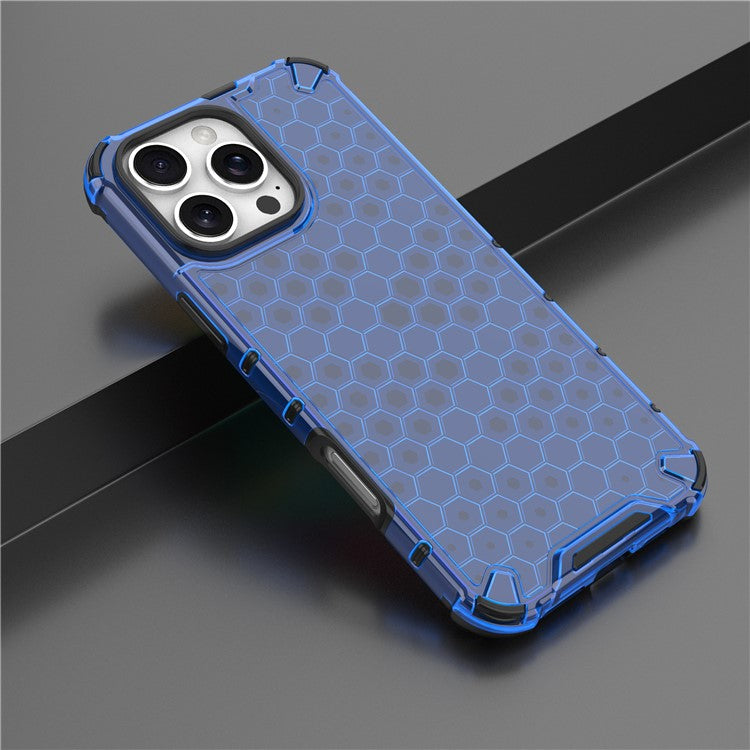 For iPhone 16 Pro Case Honeycomb Shape PC+TPU Phone Cover - Blue