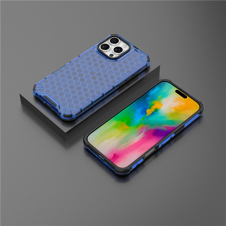 For iPhone 16 Pro Case Honeycomb Shape PC+TPU Phone Cover - Blue
