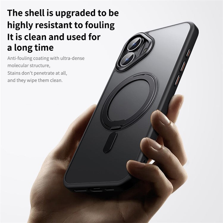 For iPhone 16 Case Compatible with MagSafe TPU+Acrylic+Metal Kickstand Matte Phone Cover - Transparent
