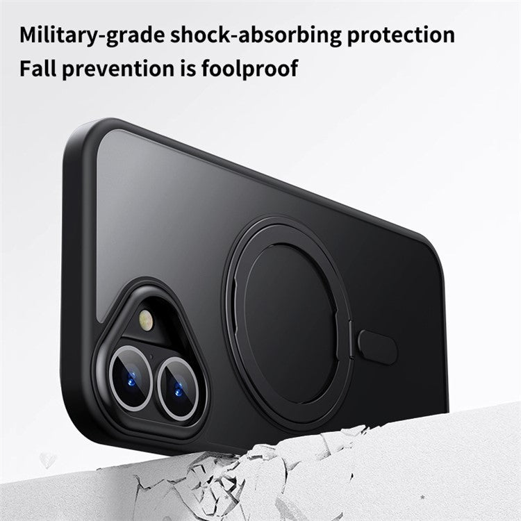 For iPhone 16 Case Compatible with MagSafe TPU+Acrylic+Metal Kickstand Matte Phone Cover - Transparent