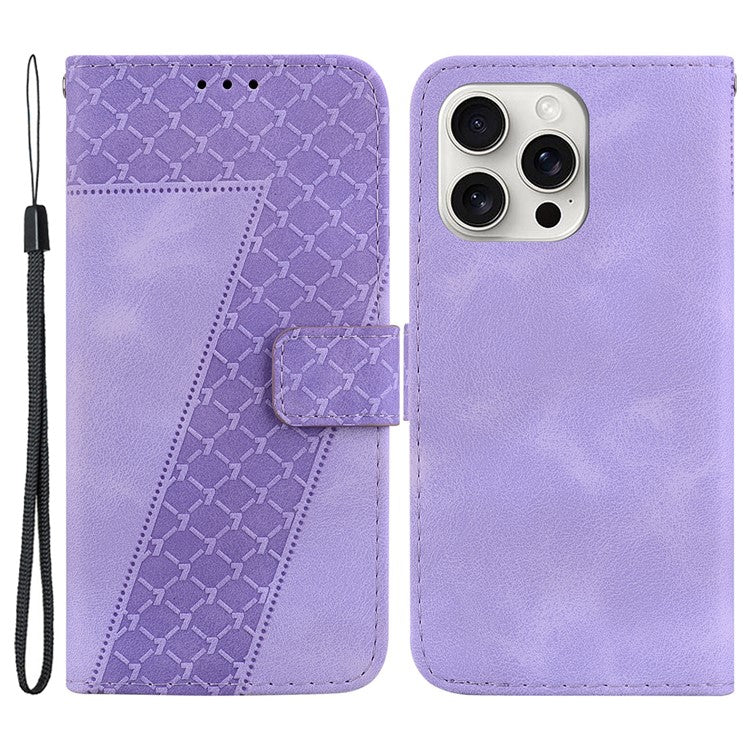 For iPhone 16 Pro Case 7-Shaped Pattern Leather Shockproof Phone Cover - Purple
