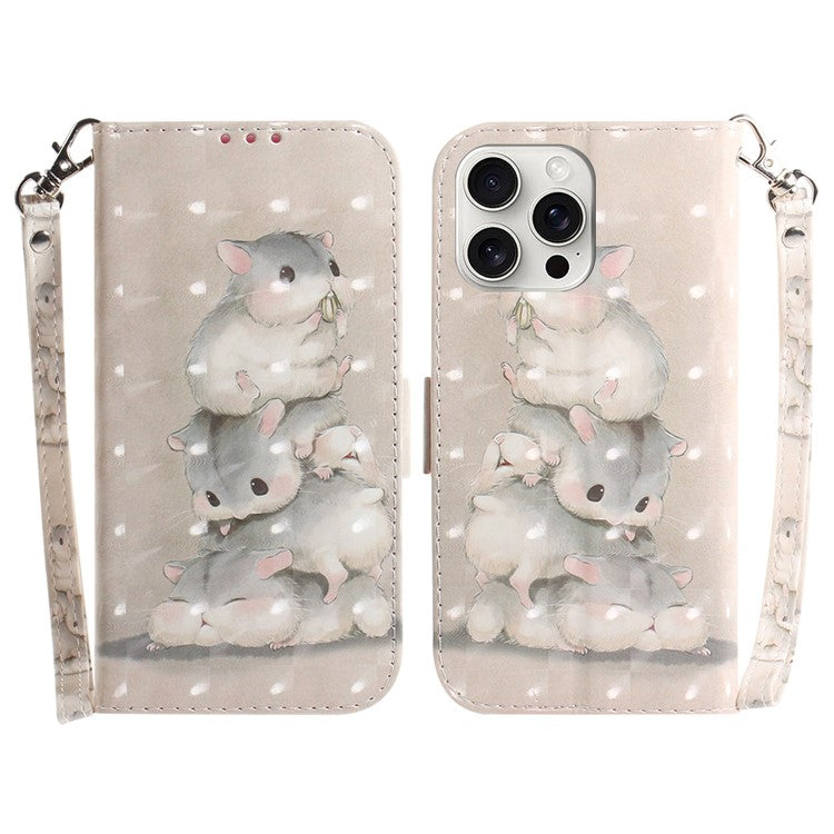 For iPhone 16 Pro Wallet Case 3D Pattern Print Leather Phone Cover - Stacking Squirrels