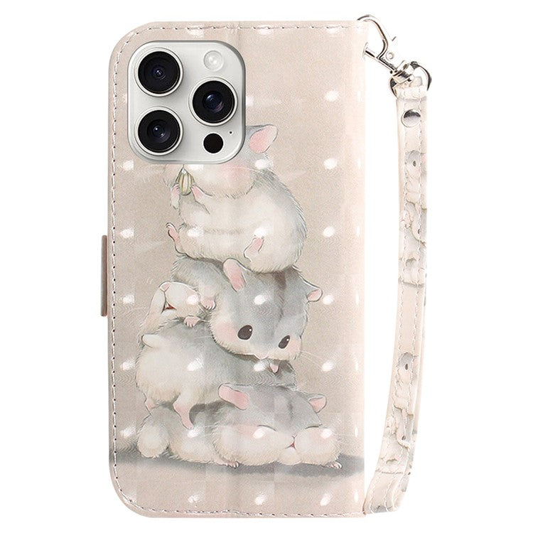 For iPhone 16 Pro Wallet Case 3D Pattern Print Leather Phone Cover - Stacking Squirrels