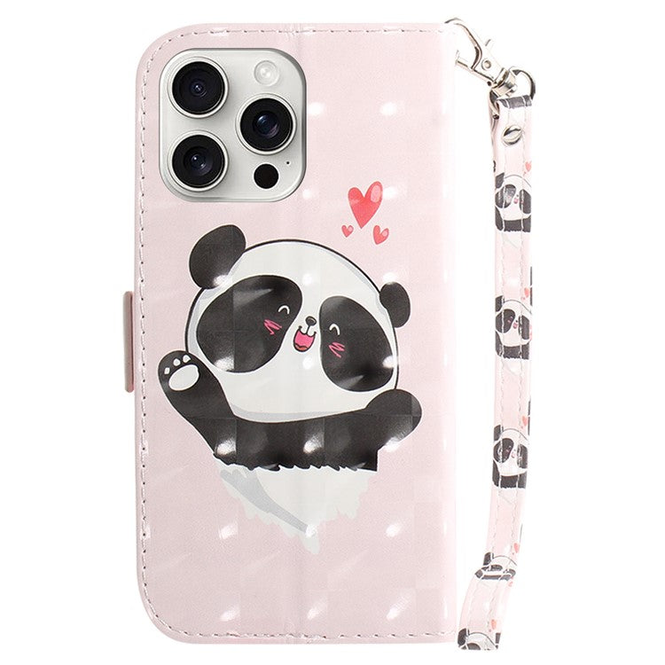 For iPhone 16 Pro Wallet Case 3D Pattern Print Leather Phone Cover - Love Heart Panda