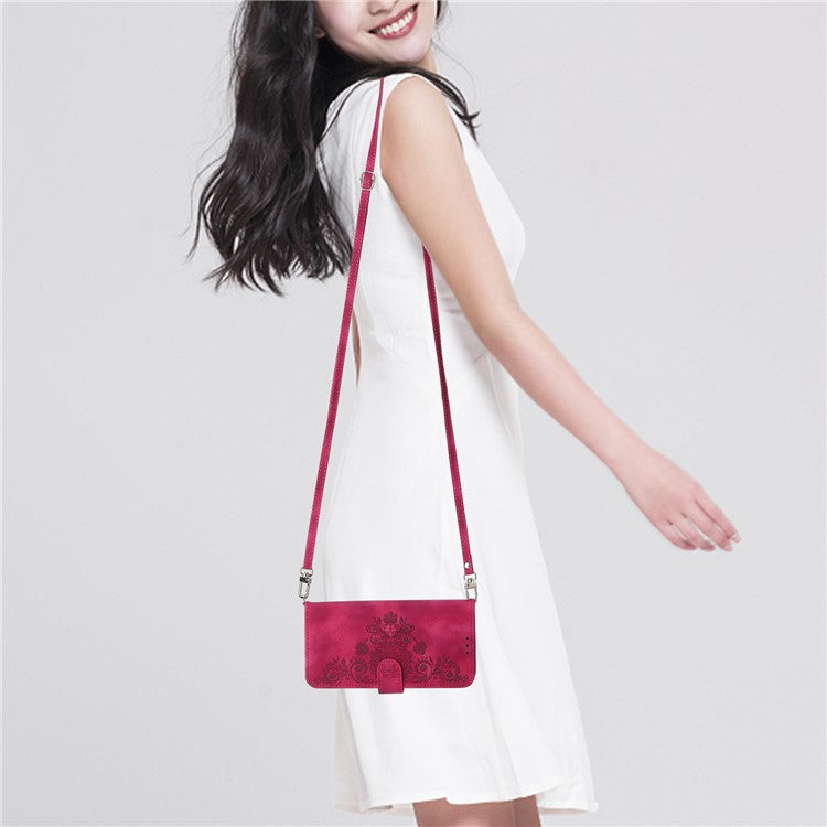 For iPhone 16 Pro Leather Case Multiple Card Slots Phone Cover with 2 Straps - Wine Red