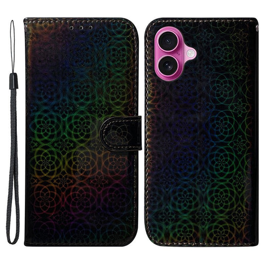 For iPhone 16 Plus Case Dazzling Flower Anti-Drop Leather Phone Cover - Black
