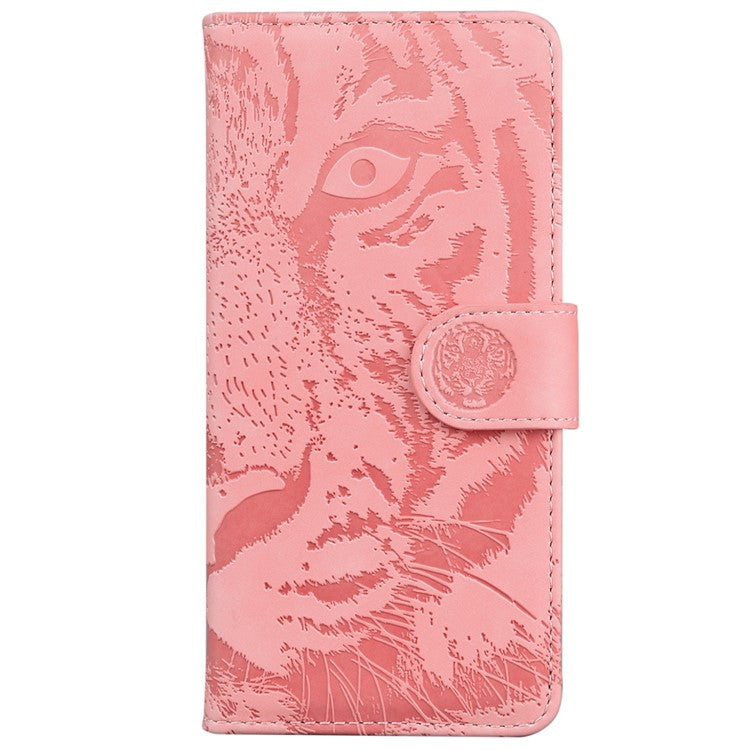 For iPhone 16 Plus Case Tiger Imprint Leather Shockproof Wallet Phone Cover - Pink