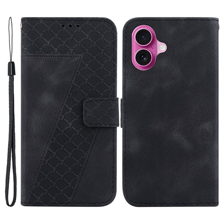 For iPhone 16 Plus Case 7-Shaped Pattern Leather Shockproof Phone Cover - Black
