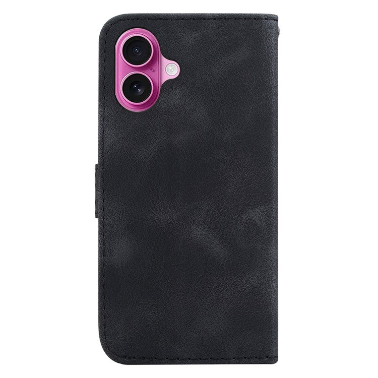 For iPhone 16 Plus Case 7-Shaped Pattern Leather Shockproof Phone Cover - Black