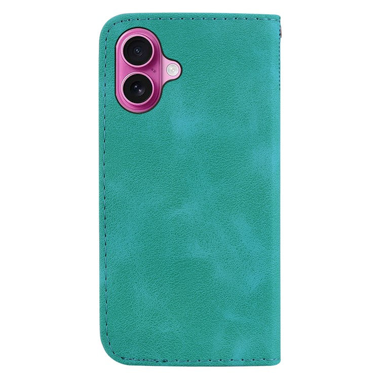 For iPhone 16 Plus Case 7-Shaped Pattern Leather Shockproof Phone Cover - Green