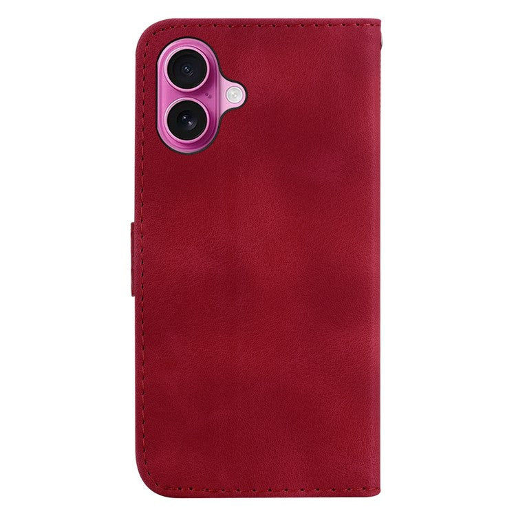 For iPhone 16 Plus Case 7-Shaped Pattern Leather Shockproof Phone Cover - Red