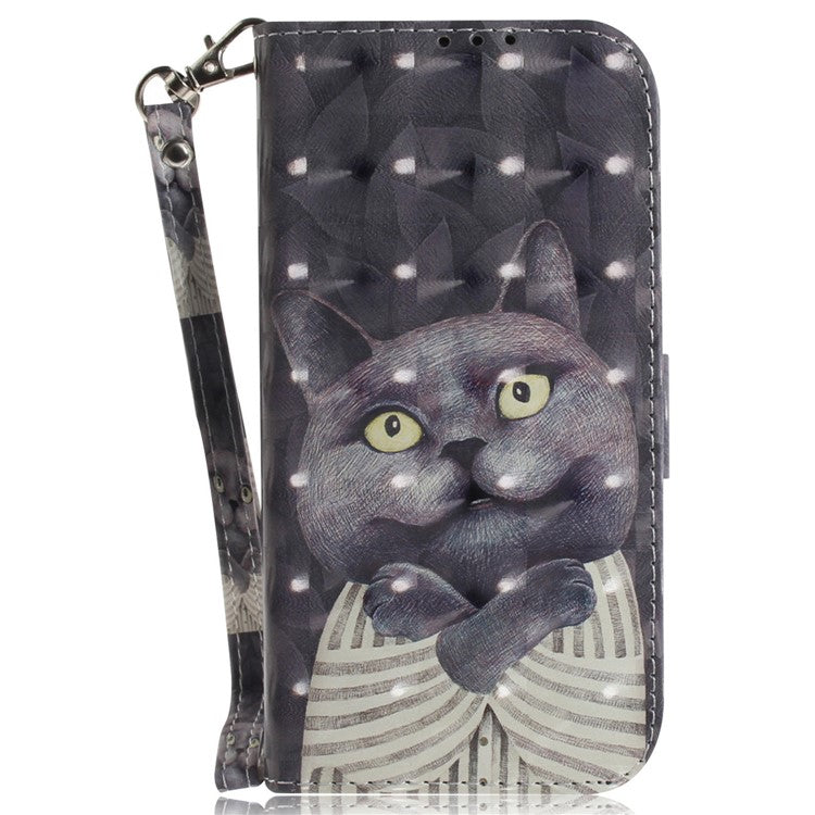For iPhone 16 Plus Wallet Case 3D Pattern Print Leather Phone Cover - Embracing Cat