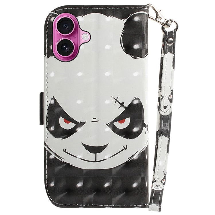 For iPhone 16 Plus Wallet Case 3D Pattern Print Leather Phone Cover - Angry Panda