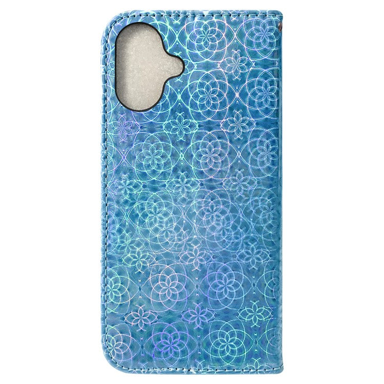 For iPhone 16 Case Dazzling Flower Anti-Drop Leather Phone Cover - Blue