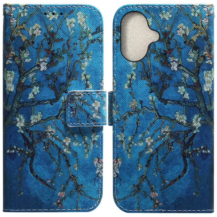 For iPhone 16 Wallet Case Pattern Print Leather Phone Cover - Apricot Flowers