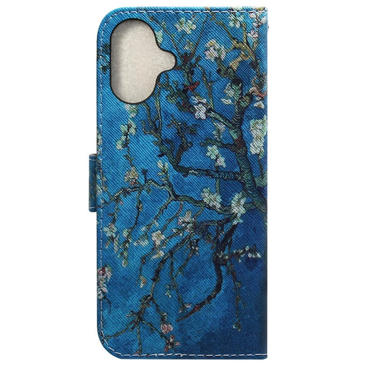 For iPhone 16 Wallet Case Pattern Print Leather Phone Cover - Apricot Flowers