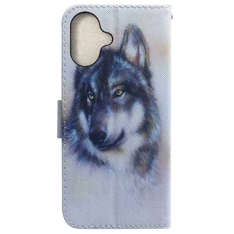 For iPhone 16 Wallet Case Pattern Print Leather Phone Cover - Wolf
