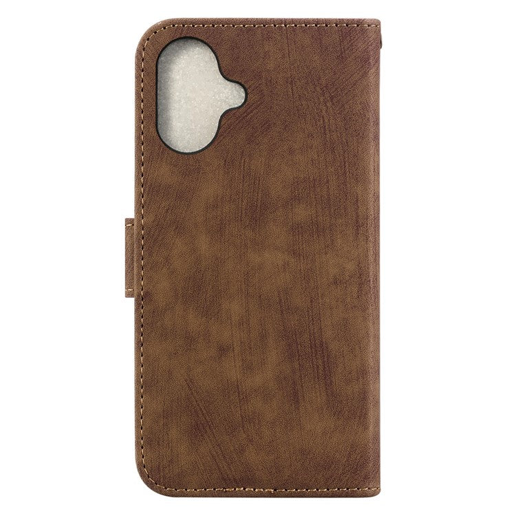 For iPhone 16 Stand Case Cute Tiger Imprint Leather Wallet Phone Cover - Brown