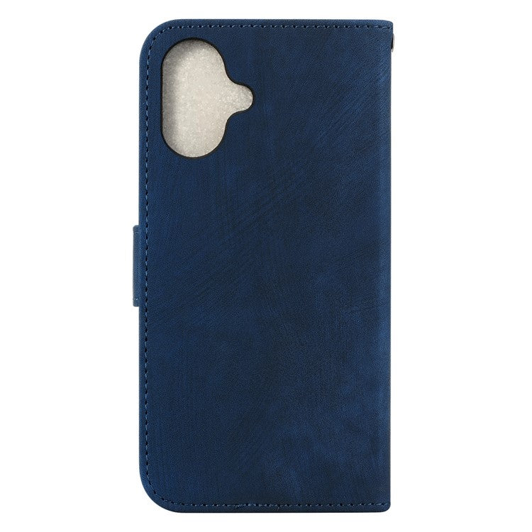For iPhone 16 Stand Case Cute Tiger Imprint Leather Wallet Phone Cover - Dark Blue