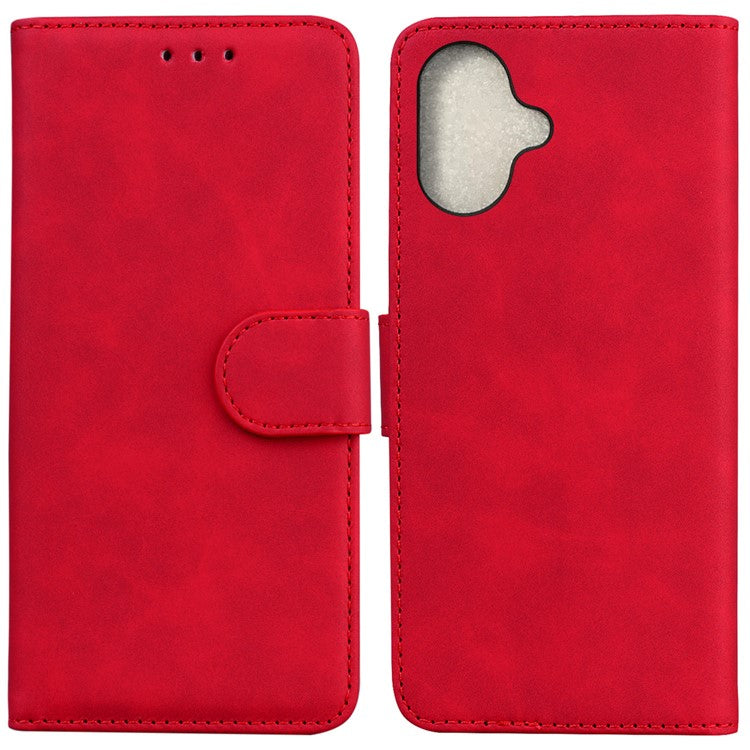 For iPhone 16 Case Solid Color PU Leather Stand Phone Cover - Red