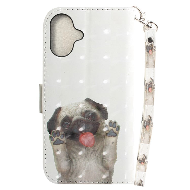 For iPhone 16 Case 3D Pattern Print Leather Flip Wallet Phone Cover - Pug