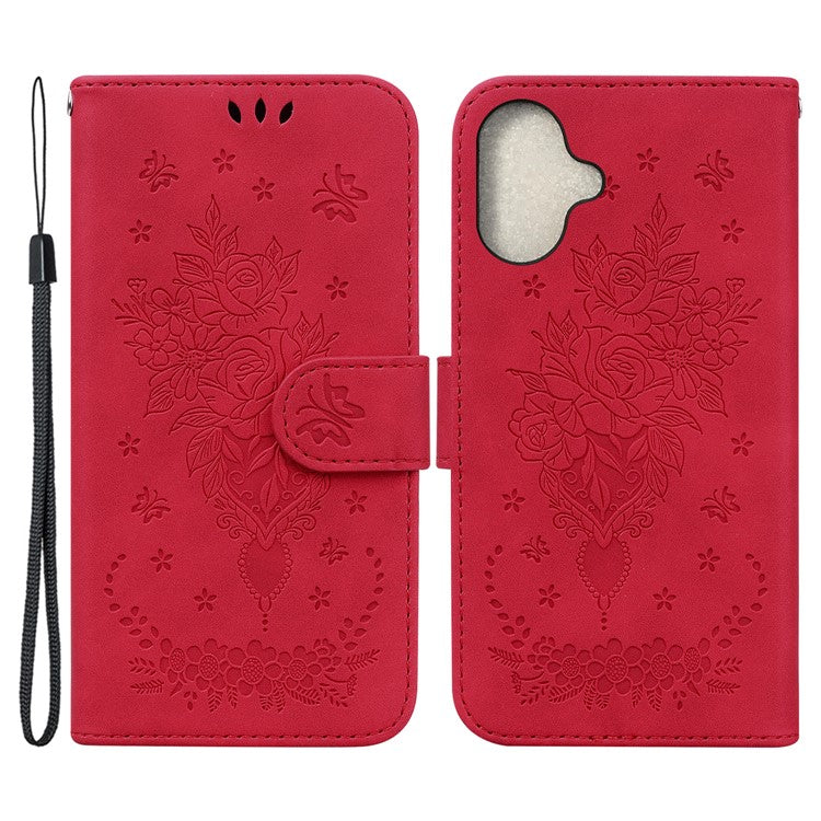 For iPhone 16 Case Shockproof Leather Phone Cases Pattern Imprint - Red