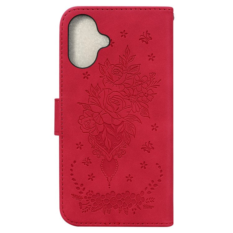 For iPhone 16 Case Shockproof Leather Phone Cases Pattern Imprint - Red