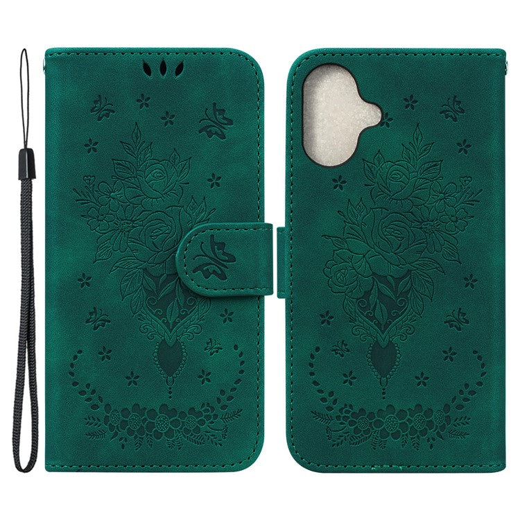 For iPhone 16 Case Shockproof Leather Phone Cases Pattern Imprint - Green