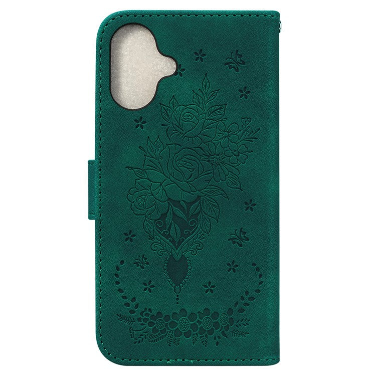 For iPhone 16 Case Shockproof Leather Phone Cases Pattern Imprint - Green