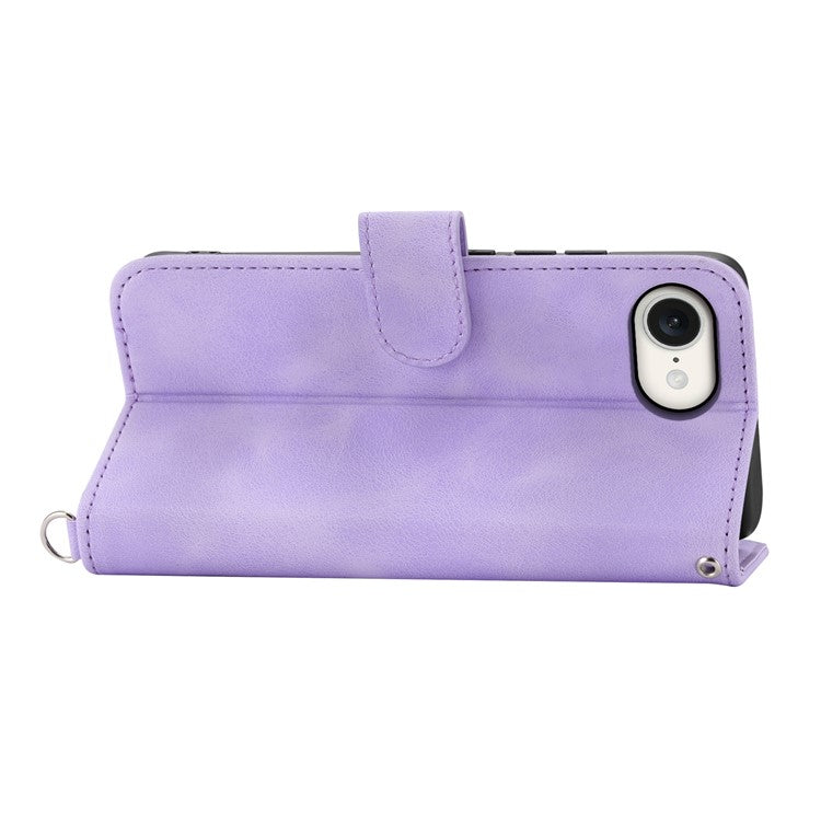 For iPhone 16e Leather Case Multiple Card Slots Phone Cover with 2 Straps - Purple