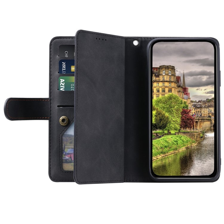 For Xiaomi Poco C75 4G / Redmi 14R 5G / 14C 4G Case Zipper Pocket PU Leather Phone Cover with 9 Card Slots - Black