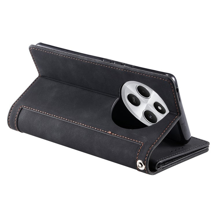 For Xiaomi Poco C75 4G / Redmi 14R 5G / 14C 4G Case Zipper Pocket PU Leather Phone Cover with 9 Card Slots - Black