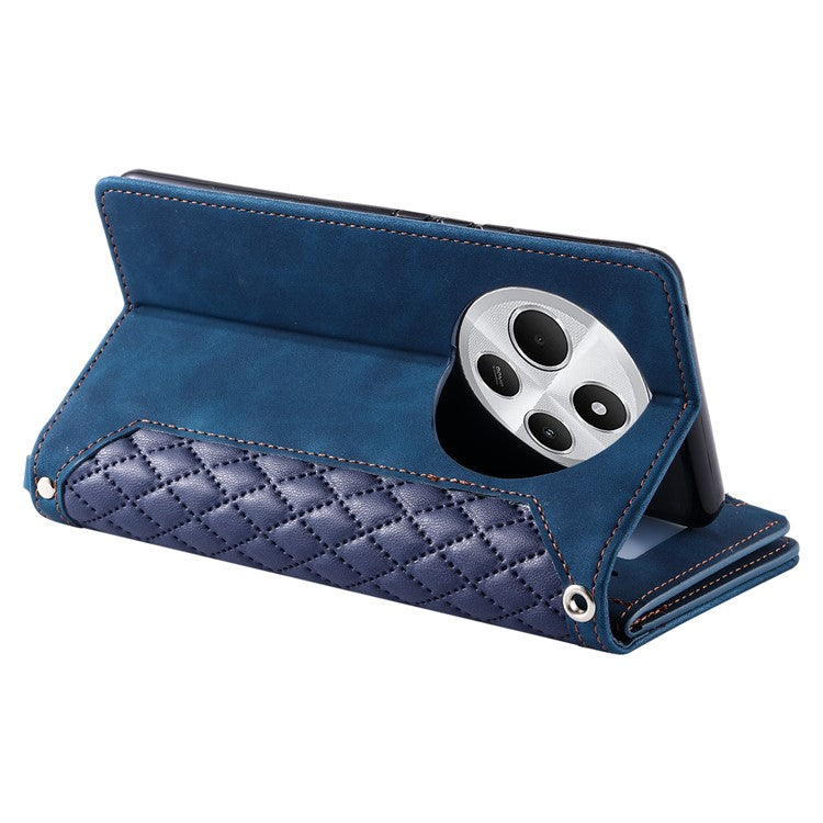 Style 005 For Xiaomi Poco C75 4G / Redmi 14R 5G / 14C 4G Zipper Wallet Case Rhombus Stitching Line PU Leather Phone Cover - Blue