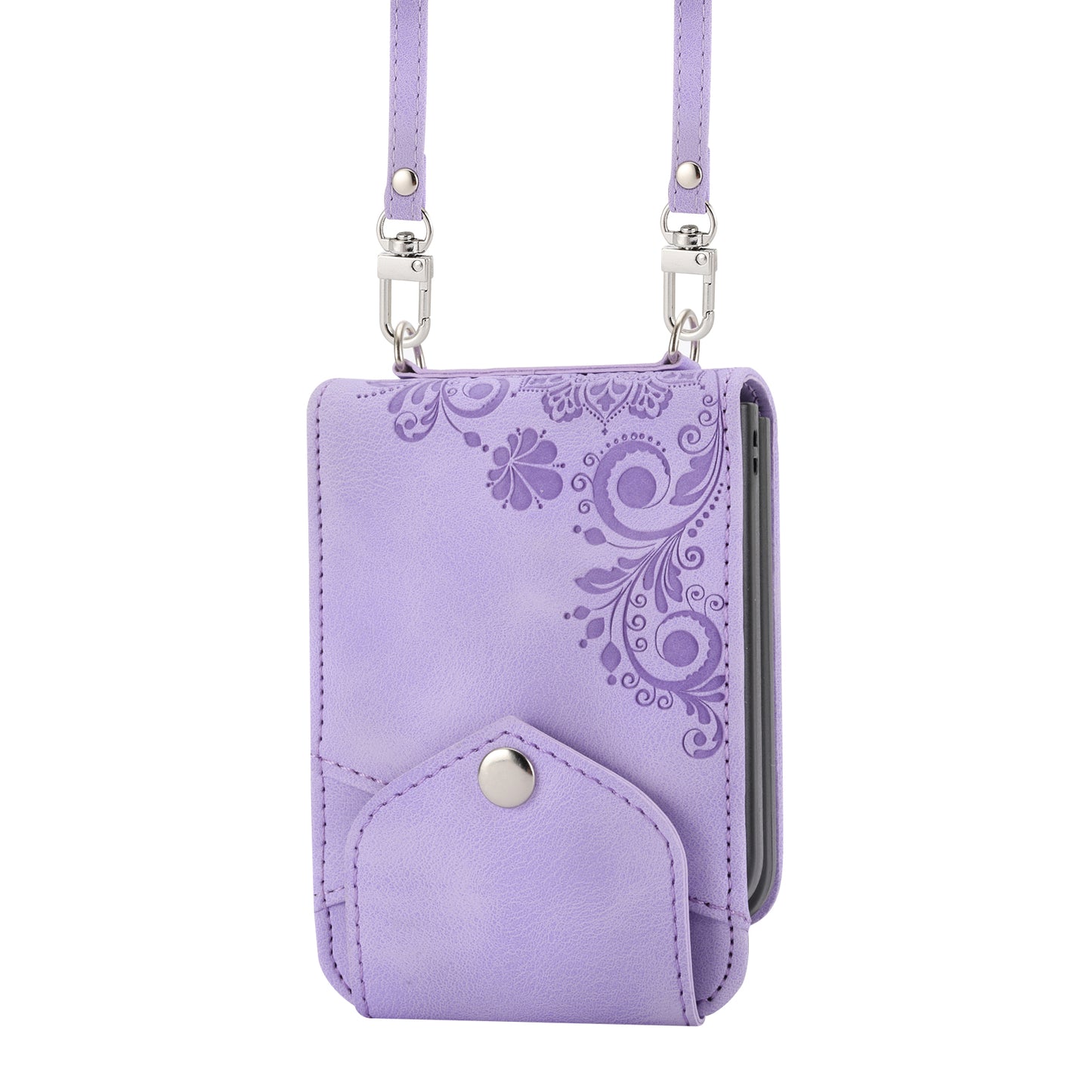 For Samsung Galaxy Z Flip6 5G Leather Case Multiple Card Slots Phone Cover with Shoulder Strap - Purple