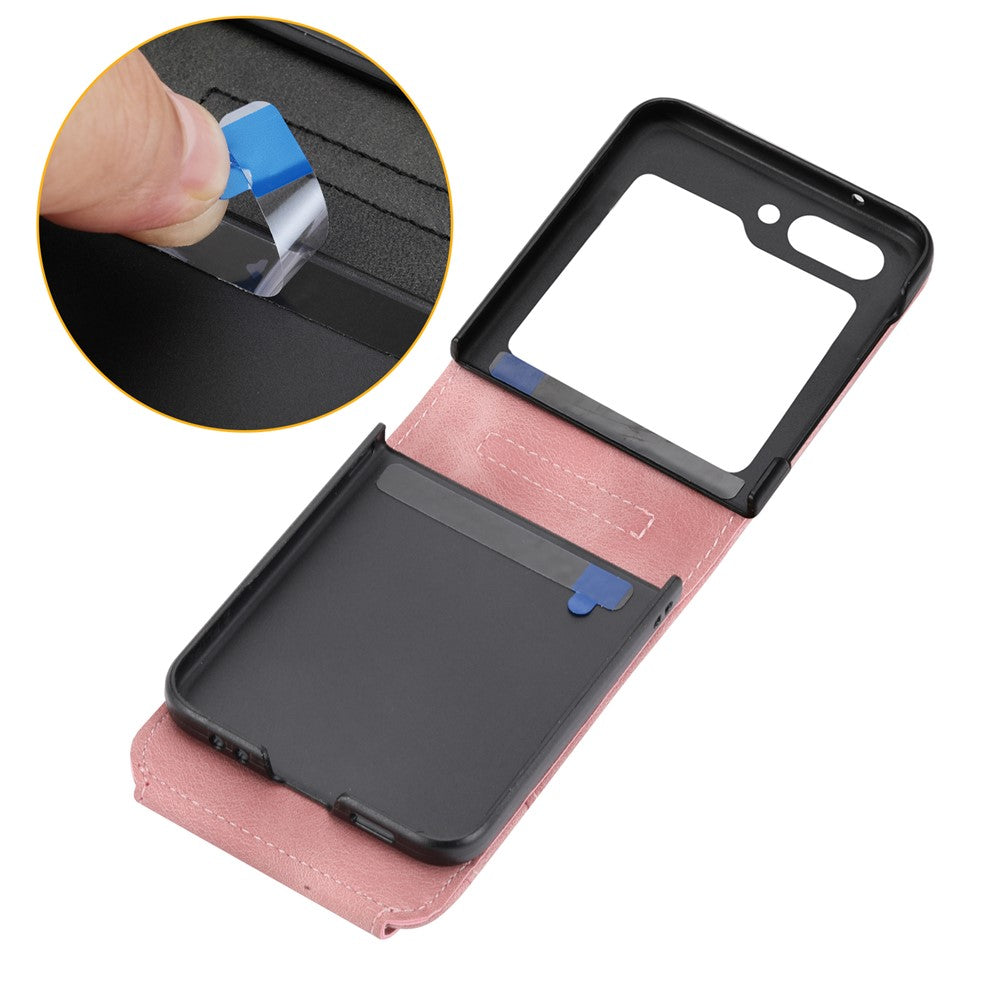 For Samsung Galaxy Z Flip7 FE 5G / Z Flip6 5G Leather Case Multiple Card Slots Phone Cover with Shoulder Strap - Pink