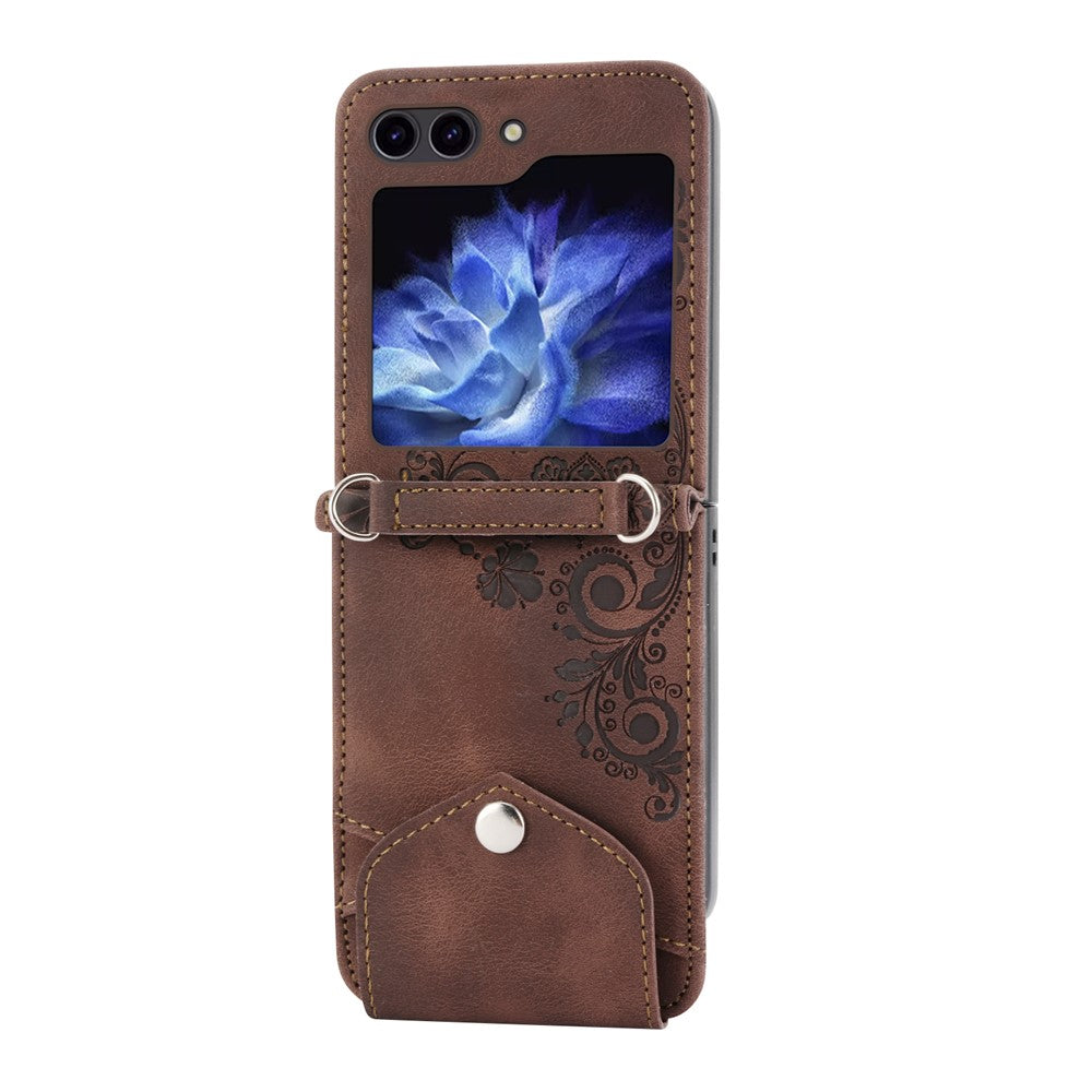 For Samsung Galaxy Z Flip7 FE 5G / Z Flip6 5G Leather Case Multiple Card Slots Phone Cover with Shoulder Strap - Brown