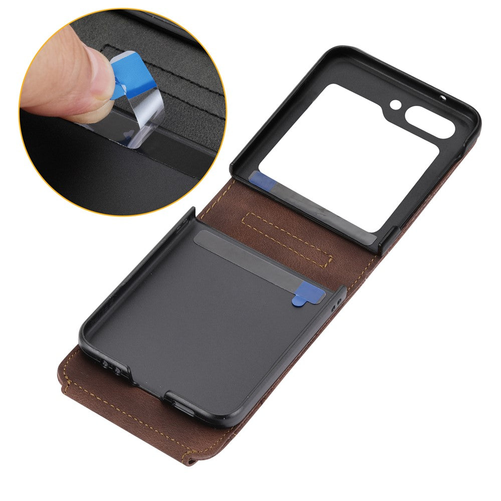For Samsung Galaxy Z Flip7 FE 5G / Z Flip6 5G Leather Case Multiple Card Slots Phone Cover with Shoulder Strap - Brown