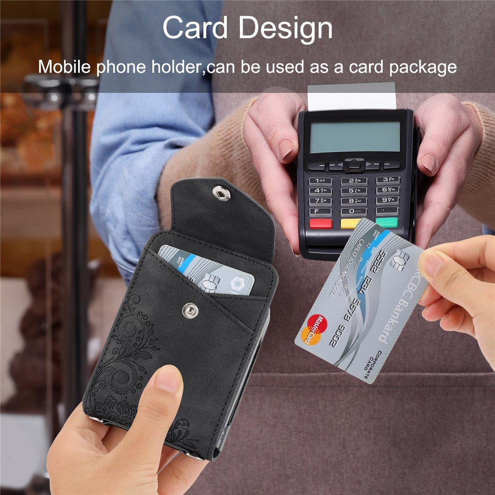 For Samsung Galaxy Z Flip7 FE 5G / Z Flip6 5G Leather Case Multiple Card Slots Phone Cover with Shoulder Strap - Black