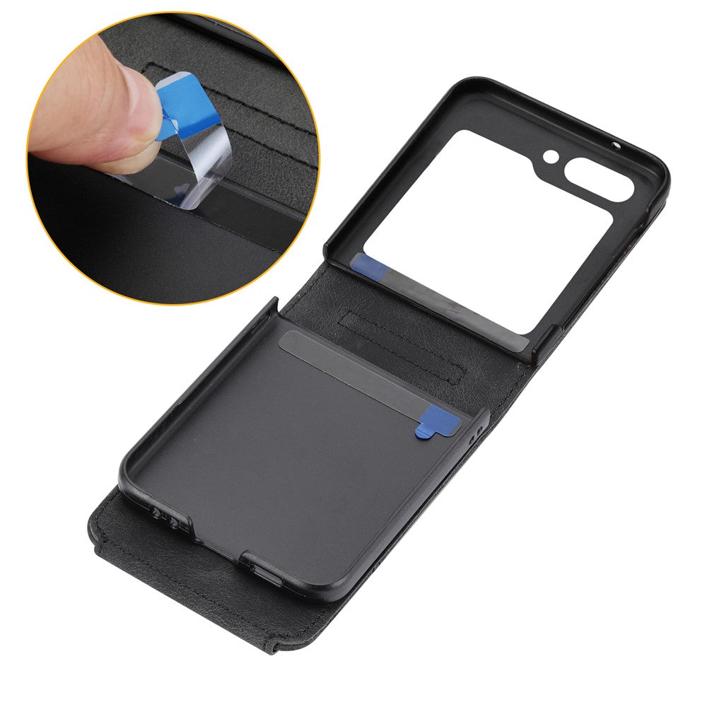 For Samsung Galaxy Z Flip7 FE 5G / Z Flip6 5G Leather Case Multiple Card Slots Phone Cover with Shoulder Strap - Black
