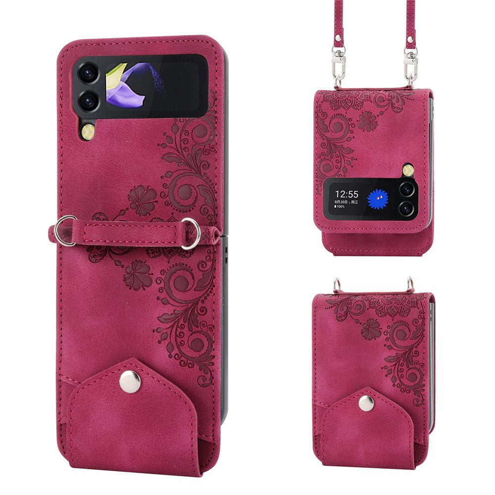 For Samsung Galaxy Z Flip7 FE 5G / Z Flip6 5G Leather Case Multiple Card Slots Phone Cover with Shoulder Strap - Wine Red