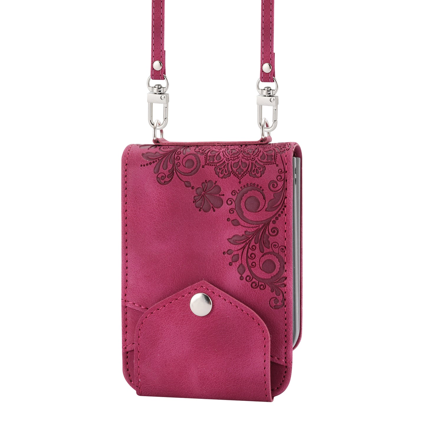 For Samsung Galaxy Z Flip6 5G Leather Case Multiple Card Slots Phone Cover with Shoulder Strap - Wine Red