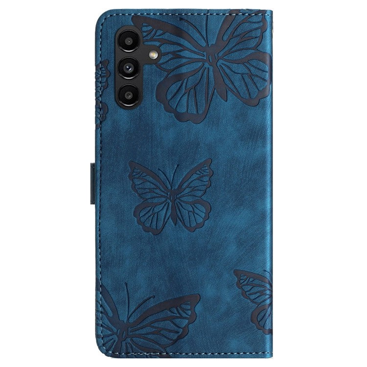 For Samsung Galaxy S24 FE Case PU Leather Wallet Flip Phone Cover Butterflies Imprinted - Blue