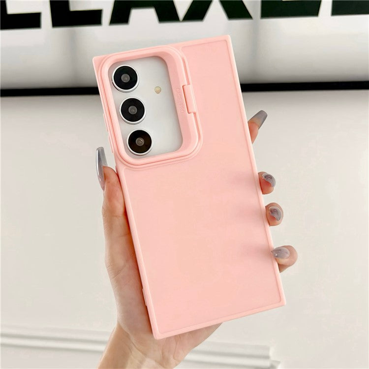 For Samsung Galaxy A15 4G / 5G TPU Phone Case with Lens Frame Kickstand - Light Pink