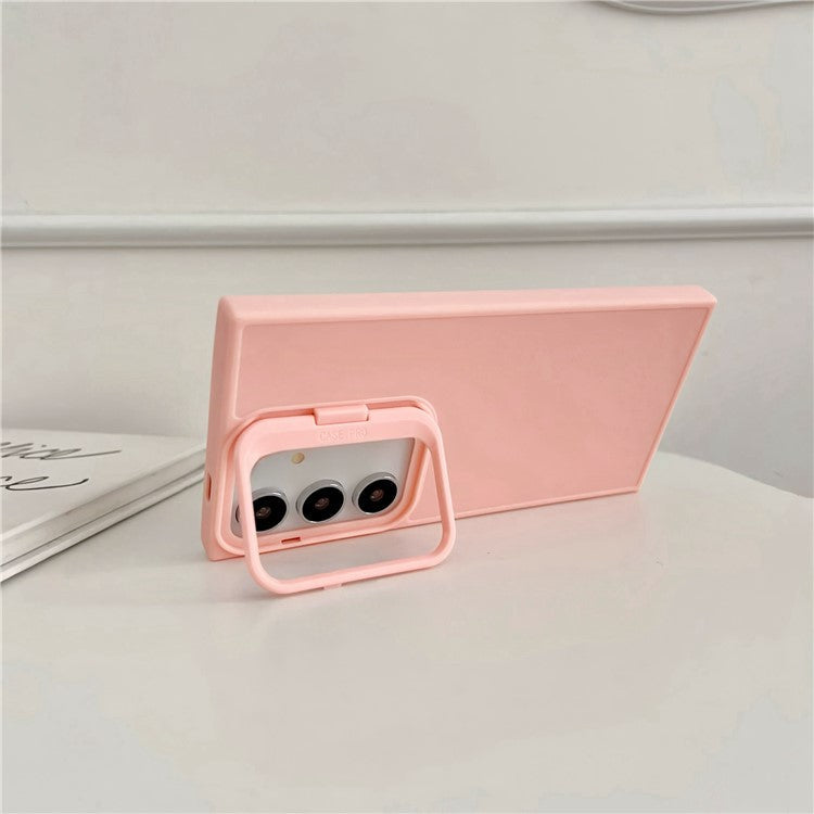 For Samsung Galaxy A15 4G / 5G TPU Phone Case with Lens Frame Kickstand - Light Pink