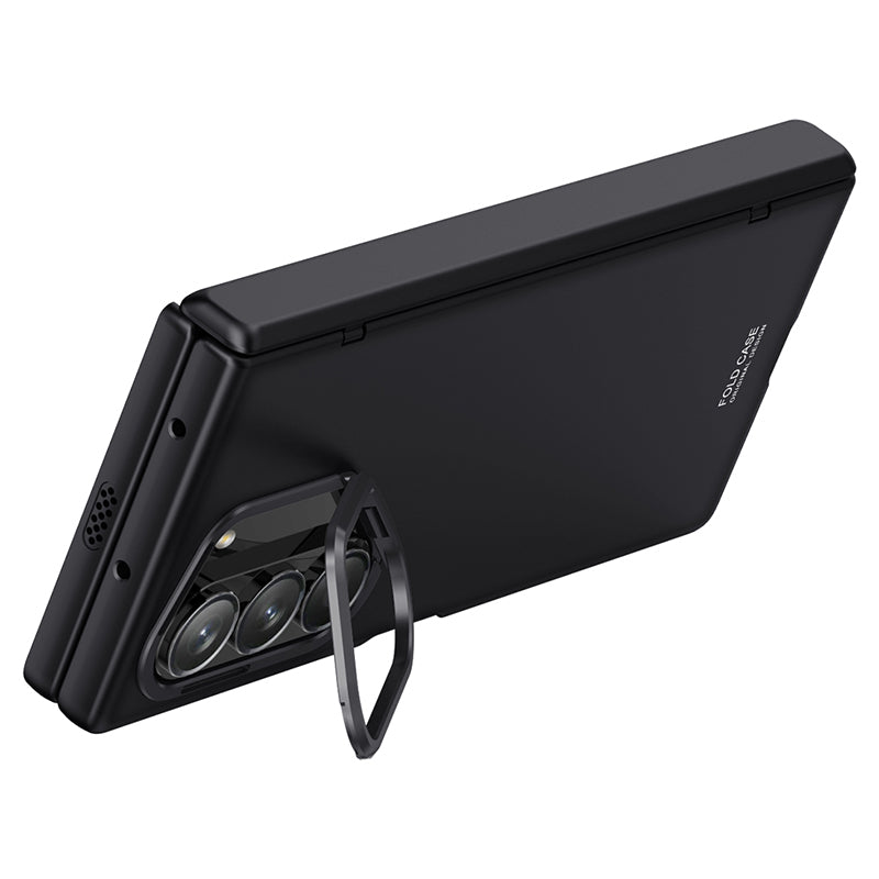 For Samsung Galaxy Z Fold6 5G Case PC Hard Phone Cover with Anti-Spy Film, Lesn Frame Kickstand - Black