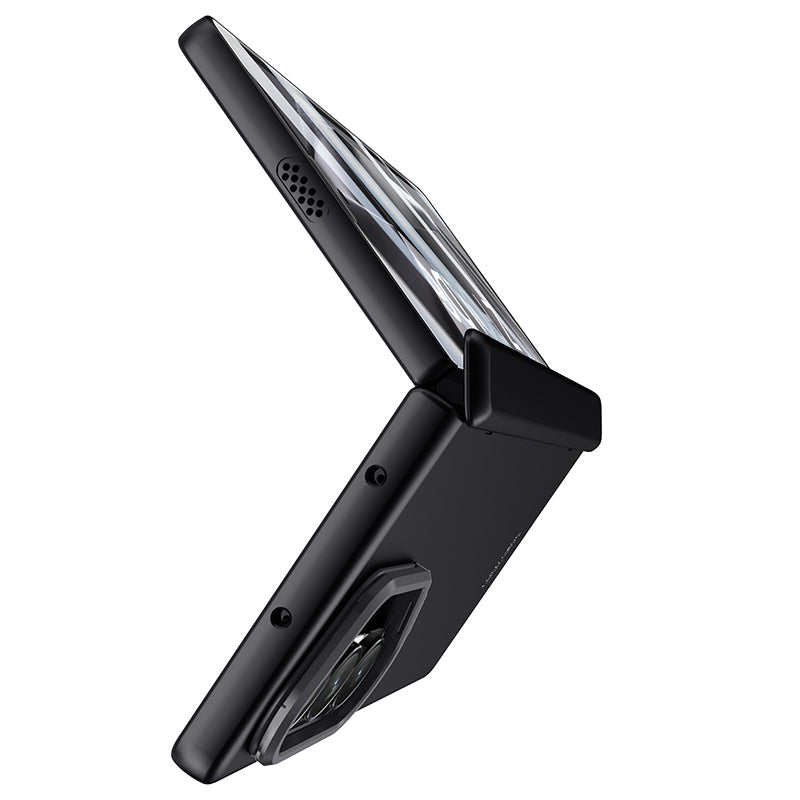 For Samsung Galaxy Z Fold6 5G Case PC Hard Phone Cover with Anti-Spy Film, Lesn Frame Kickstand - Black