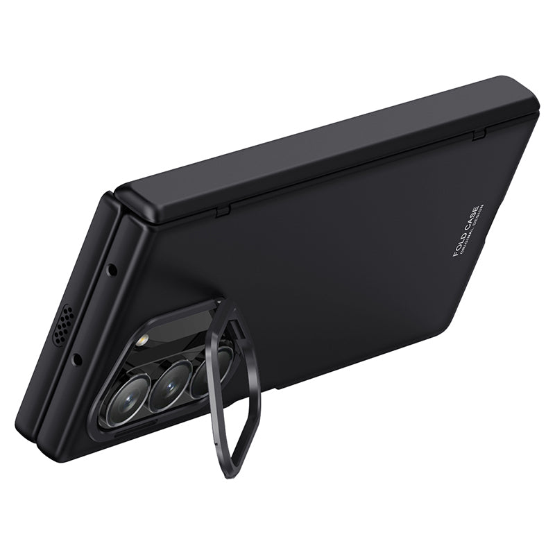 For Samsung Galaxy Z Fold6 5G Case Kickstand Hard PC Phone Cover with HD Tempered Glass Film - Black