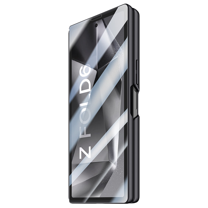 For Samsung Galaxy Z Fold6 5G Case Kickstand Hard PC Phone Cover with HD Tempered Glass Film - Black