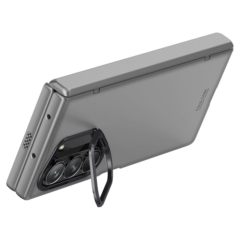 For Samsung Galaxy Z Fold6 5G Case Kickstand Hard PC Phone Cover with HD Tempered Glass Film - Grey