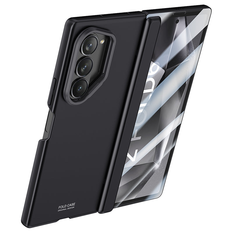 For Samsung Galaxy Z Fold6 5G Case Kickstand Hard PC Phone Cover with HD Tempered Glass Film - Blue